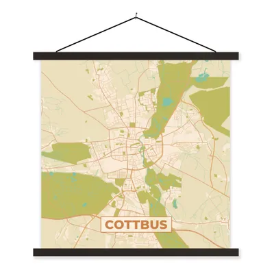 Produktbild von MuchoWow® Textilposter Cottbus - Karte - Vintage - Stadtplan 60x60 cm mit schwarzem Rahmen - Posteraufhänger