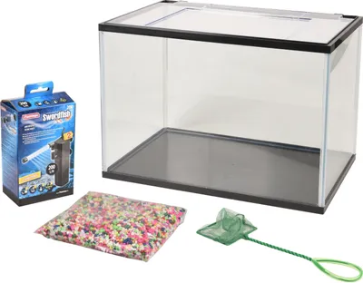 Image de Kit Aquarium rectangulaire 16L avec filtre, gravier et épuisette