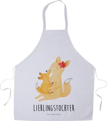 Produktbild von Mr. & Mrs. Panda Bäckerschürze Fuchs Mama - Weiß - Geschenk, Mutter, Kellnerschürze, Muttertag, Schürze, Kochschürze, Küchenschürze, Umarmen, Küchenzubehör, Vorbinder