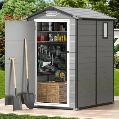 Produktbild von Gerätehaus Kunststoff 4x6 Fuß mit Boden wetterfest verschließbar wasserdicht 128x173x195 cm