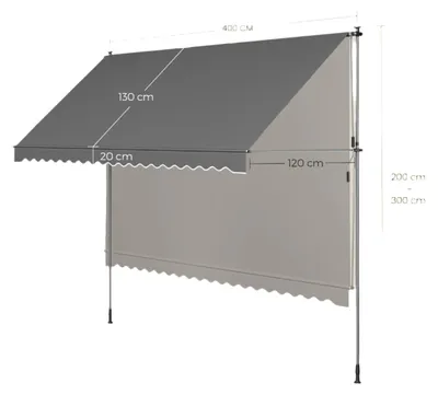 Produktbild von Klemmmarkise für Balkon, höhenverstellbar, 350 x 120 cm, 220-300 cm
