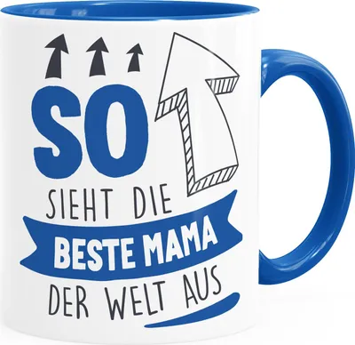 Produktbild von Kaffee-Tasse Geschenk Spruch so sieht die/der beste Oma/Opa/Mama/Papa der Welt aus Pfeil Geschenkidee Eltern Großeltern Moonworks® Beste Mama inner-royal Keramik-Tasse