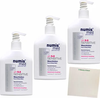 Produktbild von Numis Med PH 5,5 Sensitiv Waschlotion 3er Pack (3x200ml Flasche) + usy Block