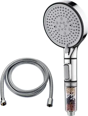 Produktbild von Duschkopf mit Wasserfilter für hartes Wasser, 5 Strahlarten, großer, leistungsstarker Handbrausekopf und 1,5 m Schlauch zur Entfernung von Restchlor.