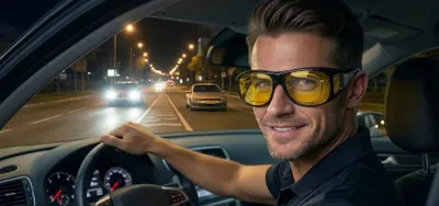 Produktbild von GKA Überzieh Nachtsichtbrille für Autofahrer schwarz Brillenträger Nachtbrille Kontrastbrille gelb Nachtfahrbrille Überbrille