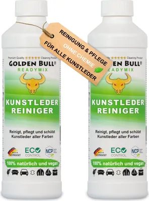 Produktbild von Golden Bull® Kunstleder Reiniger & Kunstleder Pflege 2x500ml - Natürlicher Kunstlederreiniger für Auto, Sofa & Couch Reinigung