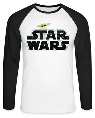Produktbild von Star Wars: Mandalorian Schriftzug Mit Grogu Baseball Langarmshirt Herren, XL, Weiß/Schwarz