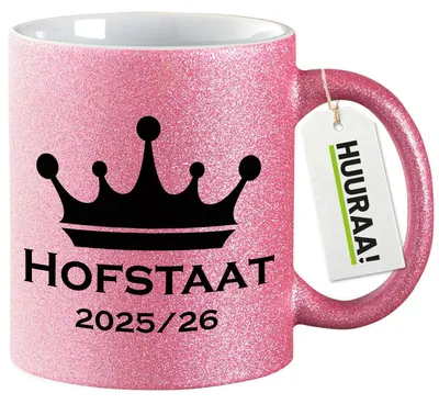 Produktbild von Huuraa Glitzertasse Hofstaat 2025/26 Schützenfest 330ml Pink Keramik Kaffeebecher Geschenkidee