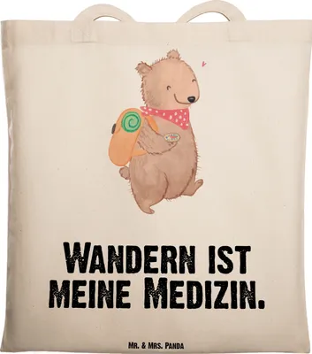 Produktbild von Mr. & Mrs. Panda Schultasche Bär Wandern - Transparent - Geschenk, Spazieren, Outdoor Sport, Tasche, Natur Entdecken, Freizeitsport, Jutebeutel, Bergsteigen, Tote Bag