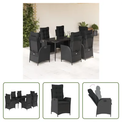 Produktbild von The Living Store 7-tlg. Garten-Essgruppe mit Kissen Schwarz Poly Rattan