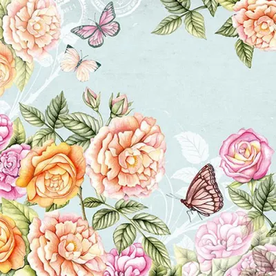 Produktbild von 20 Servietten Schmetterlinge Vintage Tier Sommer Blumen blau 33cm