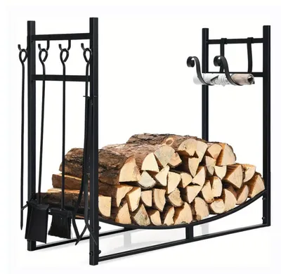 Produktbild von Holztransportwagen - Holztransport für Kaminholz - Kaminholzregal - Holzlagerung - Regal für Kaminholz - Schwarzes Stahlgestell - 90x33x76 cm