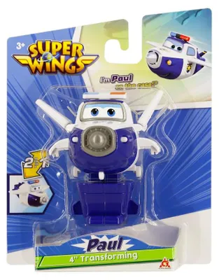 Produktbild von Super Wings - Transformations-Flugzeug Paul in Blau-Weiß, ca. 12 cm große Spielfigur für Kinder, verwandelbares Spielzeug-Flugzeug und Roboterfigur