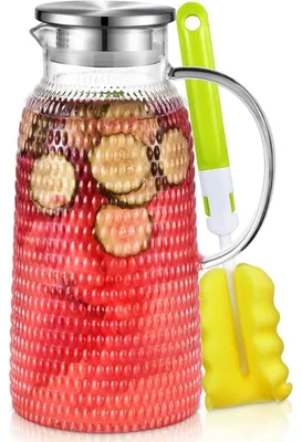 Image de Carafe en verre de 2,4 litres avec filtre en acier inoxydable, idéale pour les boissons chaudes et froides