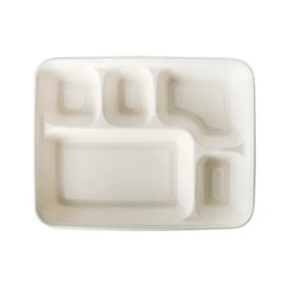 Produktbild von 25 Menü-Trays, Zuckerrohr "pure" 5-geteilt 3,7 cm x 22 cm x 28,2 cm weiss