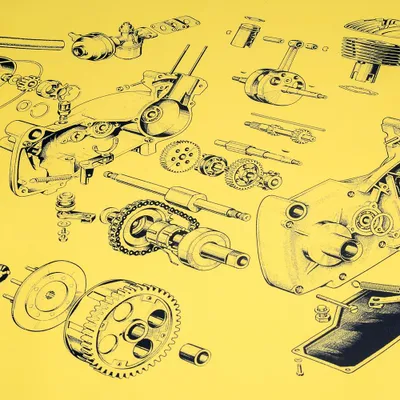 Produktbild von Simson Explosionsdarstellung, Farbposter über Motor RH50II - SR2 mit Pedalkickstarter