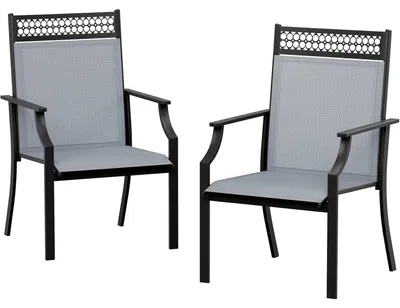 Immagine prodotto di Set da 2 sedie da giardino per esterni - Sedie da pranzo pieghevoli - Tessuto Teslin traspirante e ad asciugatura rapida - Struttura in metallo con braccioli - 62x67x91 cm - Grigio