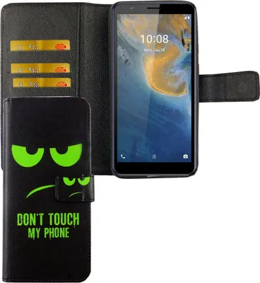 Produktbild von ZTE Blade A31 Tasche Handy Hülle Schutz-Cover Flip-Case mit Kartenfach, Farbe:Dont Touch My Phone Grün