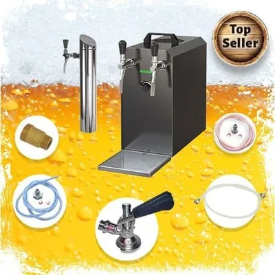 Produktbild von Untertheken Komplett Set - Zapfanlage STREAM 50K mit Luftpumpe Bierkoffer, Bierzapfanlage, Durchlaufkühler 2-leitig Trockenkühler, bis zu 55 Liter/h - BLACK EDITION, Zapfkopf:ohne,Zapfkopf 2:Dreikant