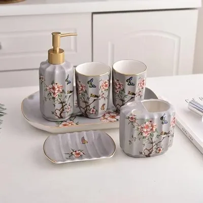 Produktbild von Badezimmer-Set mit Zahnpasta-Spender und Zahnbürstenhalter