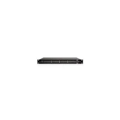 A black network switch is shown centered on a white background.