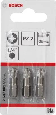 Immagine prodotto di Bosch Extra Hard - Punta per cacciavite - 3 pezzi - 1/4" - pozidriv - PZ2