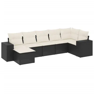 Produktbild von 7-tlg. Garten-Sofagarnitur mit Kissen Schwarz Poly Rattan