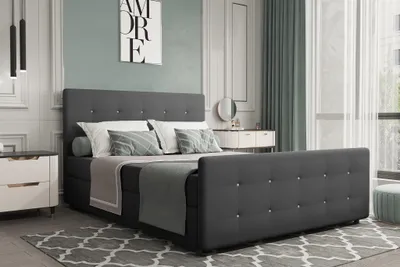 Produktbild von Boxspringbett Schlafzimmerbett MARKOS 200x220cm Stoff Soro Dunkelgrau inkl. Bettkasten