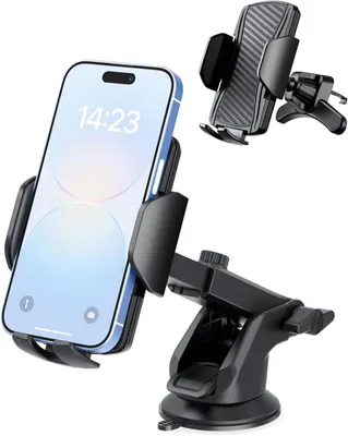 Produktbild von 2-in-1-Autotelefonhalterung mit Saugnapf und Kühlergrillbefestigung , Für Armaturenbrett
