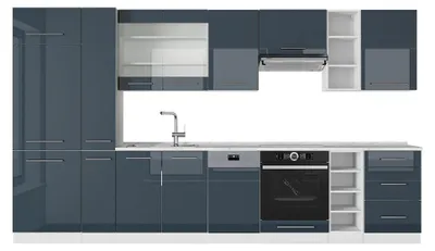 Obrázok produktu pre Kuchynská linka Vicco Fame-Line Tmavo modrá vysoký lesk 355 cm bez pracovnej dosky, Model 49358