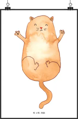 Produktbild von Mr. & Mrs. Panda Bild Katze Umarmen DIN A2 - Weiß - Geschenk, Katzen, kunstposter, Familie, drucke, Cats, Wandbild, Cat, Deko, wanddeko