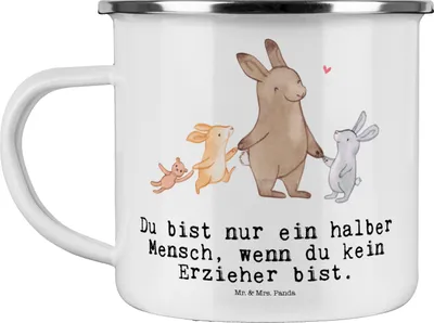 Produktbild von Mr. & Mrs. Panda Teetasse Erzieher Herz - Weiß - Geschenk, Studium, Teebecher, Pott, Spruch, Kaffeepott, Haferl, Ausbildung, Pädagoge, Emaille Tasse