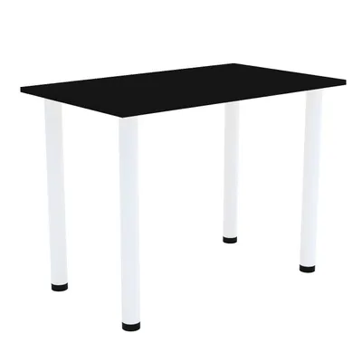A black table with white legs on a white background.