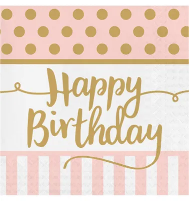 Produktbild von 20 Papierservietten Happy Birthday Rosa und Gold 33 x 33 cm für Geburtstag -