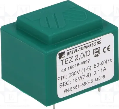 Obrázok produktu pre 1x Transformátor: menovitý výkon 2 VA, 18 V, 111,1 mA, 230 V AC. Montáž: TEZ2/D230/18V - transformátor