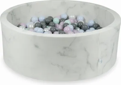 Produktbild von Trockenpool 110x40 Marmor mit 500 Bällen: Hellmint, Hellrosa Perle, Hellblau Perle, Perle, Grau