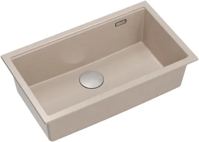 Obrázok produktu pre Kuchynský drez QUADRON s 1 misou | Rozmery: 70 x 37 x 23,5 cm | LOGAN 110 | Kuchynský drez GraniteQ granitový drez so sifónom | Béžová + oceľ PVD
