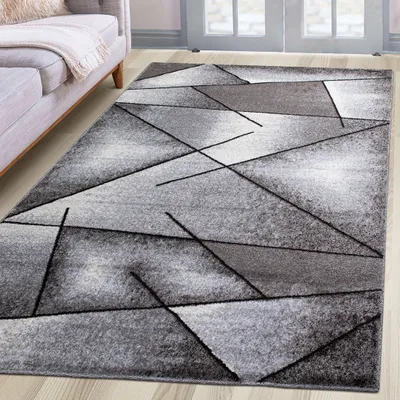 Immagine prodotto di tappeto oKu-Tex PHOENIX | tappeto da salotto | disegno geometrico | morbido pelo corto | qualità densa | colore: grigio | 60 x 110 cm