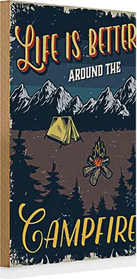 Produktbild von Holzschild Retro 20x30cm life better camp fire Camping