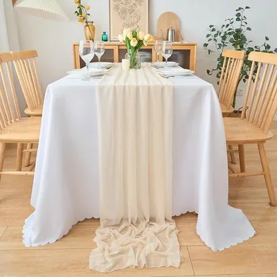 Produktbild von Tischläufer Boho Käsedecke beige 77 x 180 cm ländliche Art Hochzeit Küche Tischdekoration, für drinnen, Urlaub, Hochzeiten