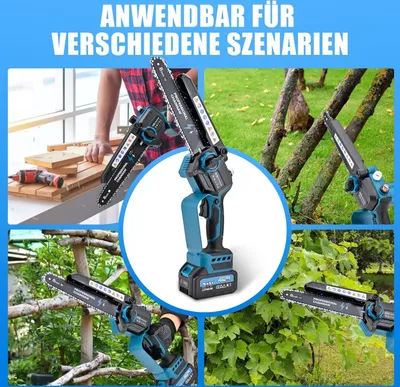 Produktbild von 8" Zoll Mini Kettensäge mit Akku,8000mAh 1200W Akku Kettensäge,Für Baumschnitt,Handwerk und Heimwerkerprojekte