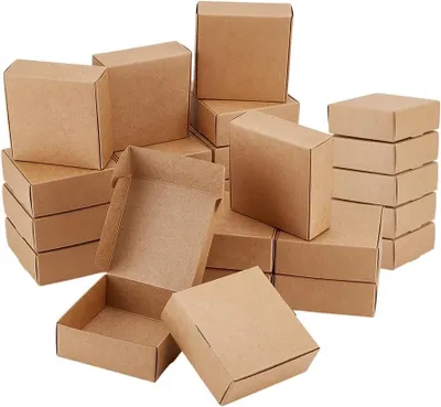 Produktbild von Kleine Kartonboxen, 50 Stück, 9,5x9,5x3,5 cm, braunes Kraftpapier, für Schmuckverpackung