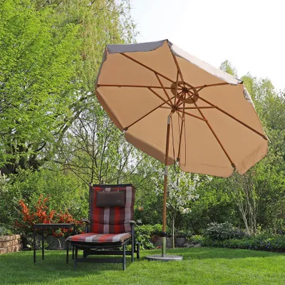 Produktbild von Sekey Sonnenschirm Holz Balkonschirm Rund Marktschirm Ø 300cm  Knickbar Terrasse Gartenschirm, Taupe