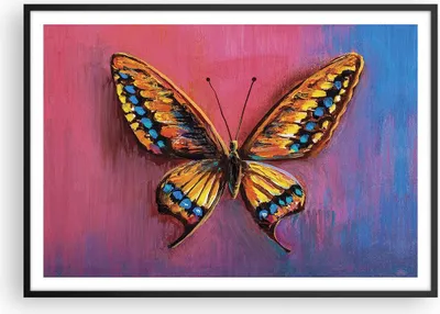 Produktbild von Gerahmtes Poster - Schwarzer Rahmen - Schmetterling bunt gemalt - 100x70 cm - Wand Bild - Wanddeko - Wandbilder - Kunstposter - Wandposter - Bilderrahmen - Bilder - Kunstdruck - P2BAA100x70-5012