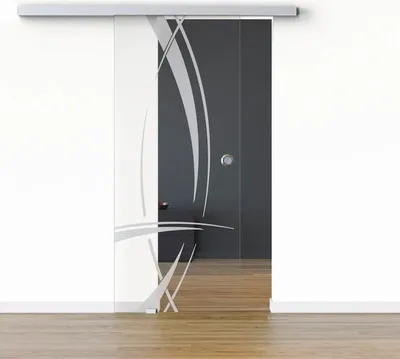 Produktbild von Pertura Glasschiebetür Komplettset Glera Tangle 01 775x2050 mm Links inkl.Beschlag Selir Aluminium natur,Griffmuschel