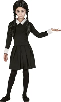 A young girl dressed in a gothic costume, likely for Halloween or a themed party.