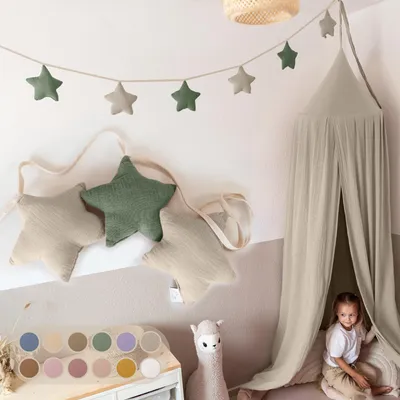 Produktbild von Sternenkette Eukalyptus & Hellbeige ohne Goldapplikation - Stoff-Girlande 3 m