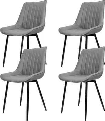 Produktbild von 4er Set Esszimmerstühle Küchenstuhl Polsterstuhl mit Rückenlehne, aus Kunstleder,Metallbeine, Hellgrau