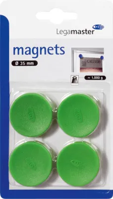 Produktbild von Legamaster Magnet 35mm grün 4St Blister, Kunststoff, 9 mm, 80,2 g, 95 mm, 165 mm, 10 mm