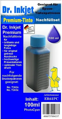 Produktbild von ER61PC - Photocyan - Dr.Inkjet Pigmentierte Premium Nachfülltinte 100ml für Ihren Epson Drucker